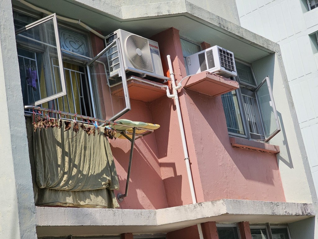 慈雲山一屋邨窗外的晾衣架上，吊吊揈曬著至少16隻懷疑動物乾。fb「慈雲山資訊交流」圖片