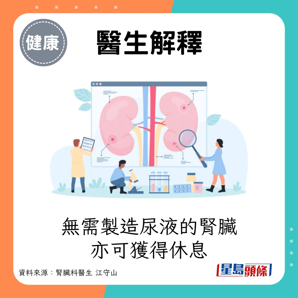 無需製造尿液的腎臟亦可獲得休息。