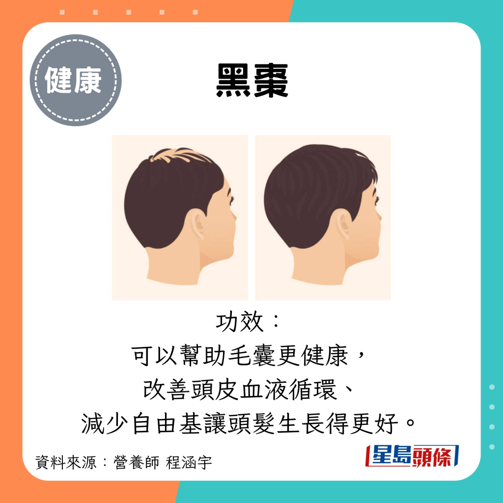 黑枣：功效： 可以帮助毛囊更健康， 改善头皮血液循环、 减少自由基让头发生长得更好。