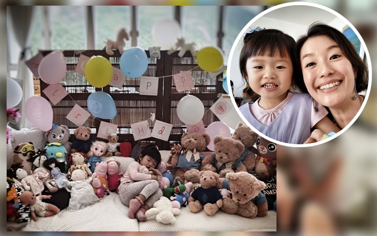 張新悅與老公為3歲孻女開生日派對。