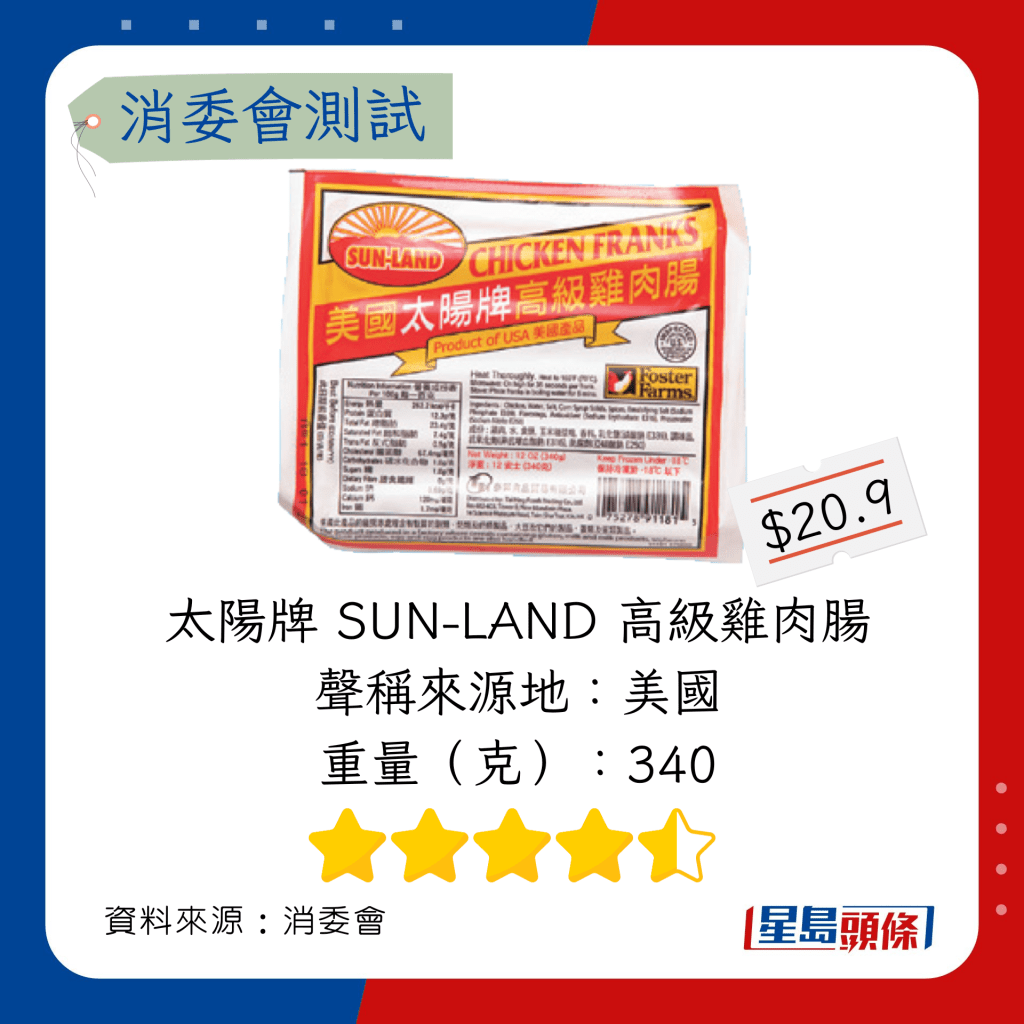 太陽牌 SUN-LAND 高級雞肉腸