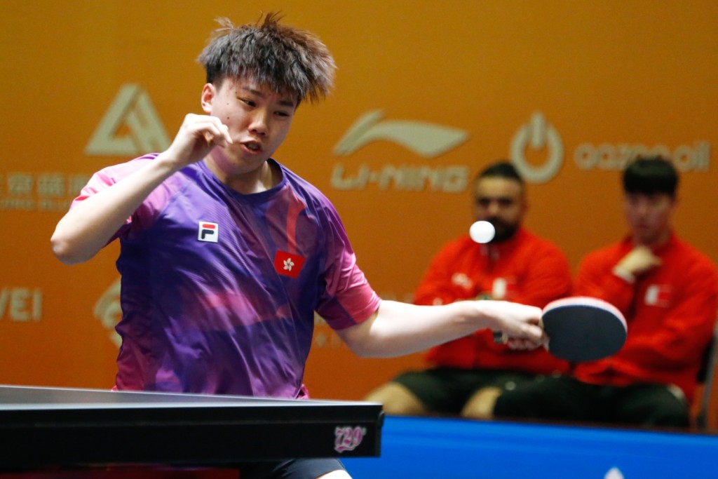 陳顥樺先勝張本智和為港隊拔頭籌。新華社 陳顥樺先勝張本智和為港隊拔頭籌。新華社