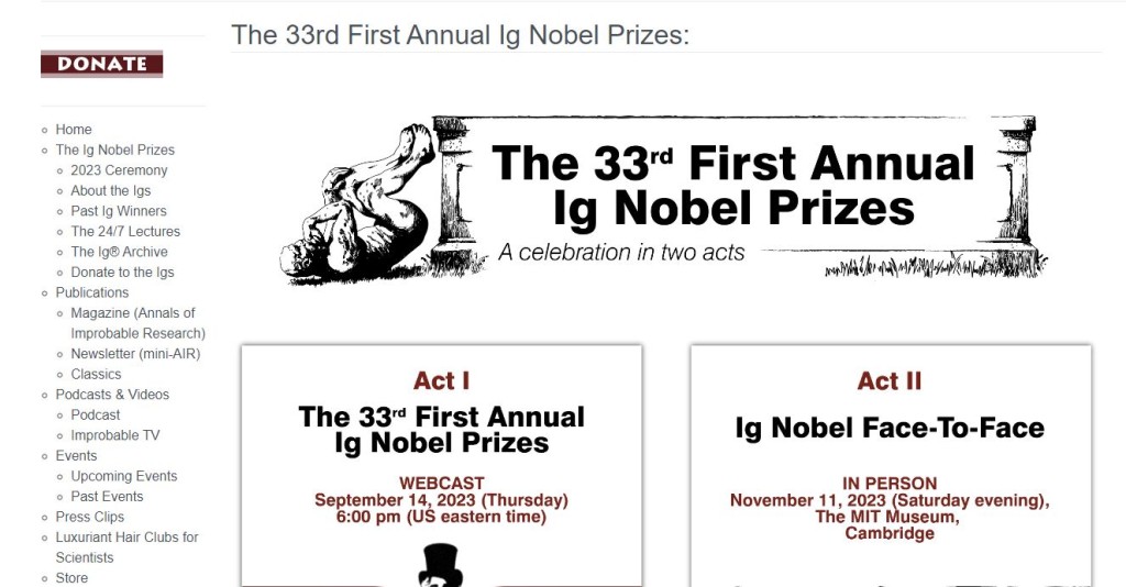 今年度的「搞笑諾貝爾獎」揭曉。