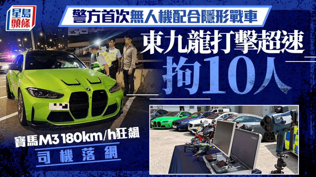 警方首次引入無人機配合隱形戰車打擊超速拘10人 東九龍狂飆180公里寶馬司機落網