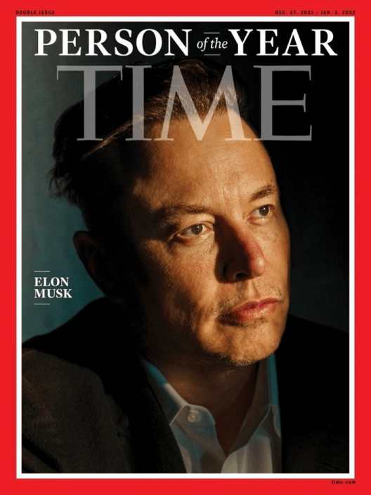馬斯克獲選為《時代》2021年度風雲人物。網圖