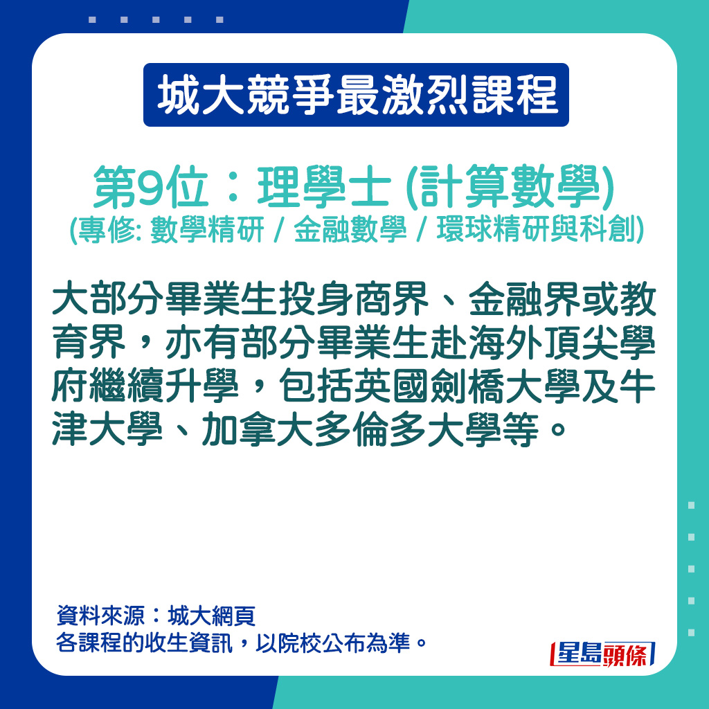 理学士 (计算数学) (专修: 数学精研 / 金融数学 / 环球精研与科创)的课程简介。