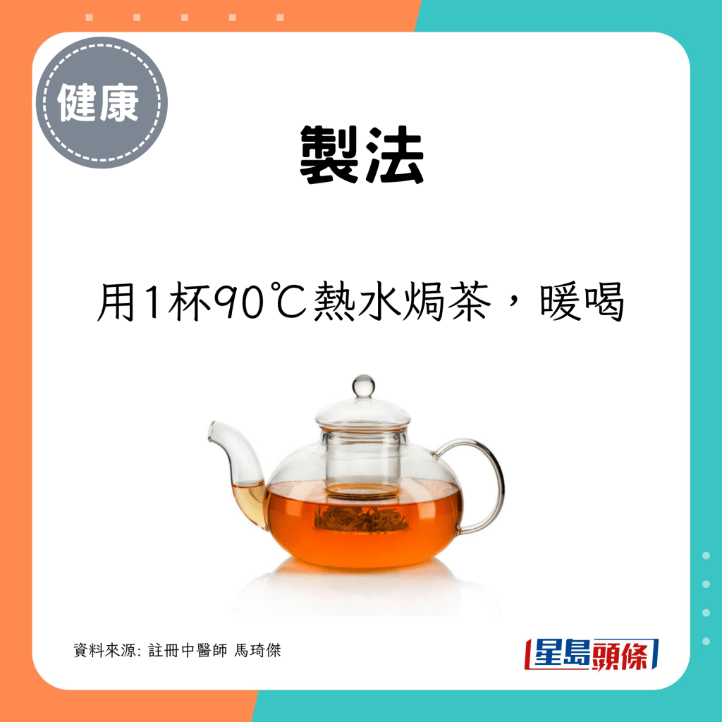 製法：用1杯90°C的熱水焗茶，暖喝