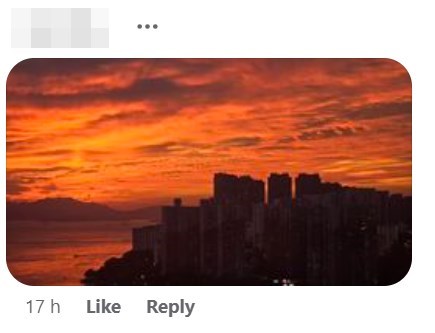 网民在天文台fb上载烧天日落美拍。「香港天文台」fb截图