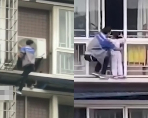 胡雲川爬窗將女童抱回屋內。影片截圖