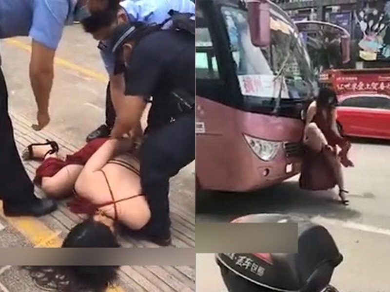 女子亦嘗試攔其他車輛，及後被拘捕。網圖