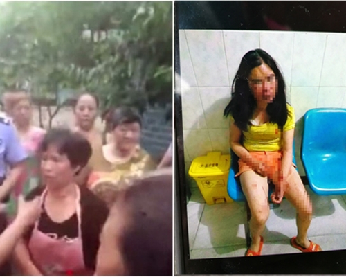 有居民圍堵莊女的老爺奶奶（左圖），指責他們長期向莊靜（右圖）施暴。（網圖）