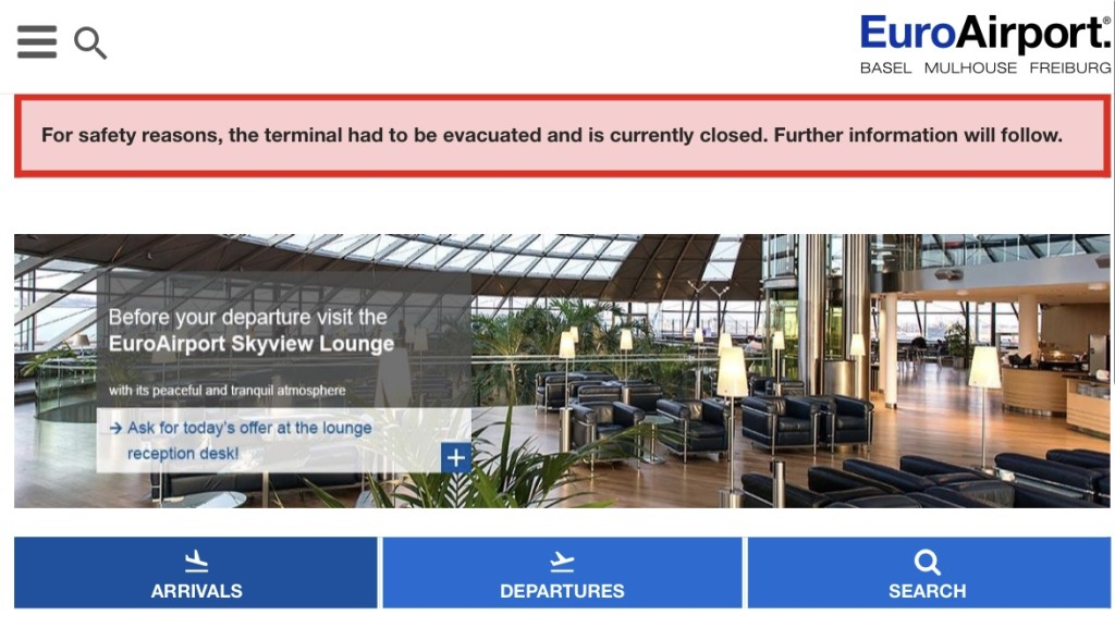 機場網站及社交媒體發出緊急疏散通告。