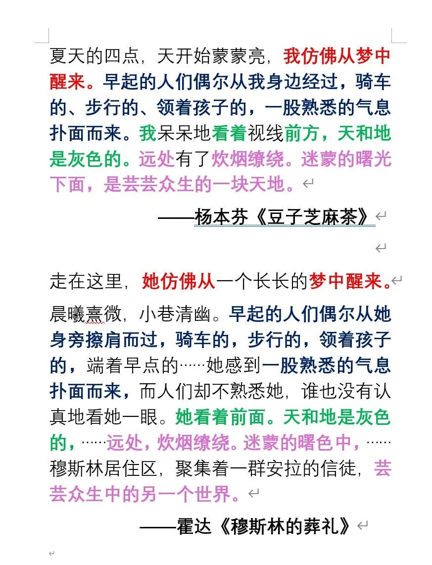 楊本芬《豆子芝麻茶》與霍達《穆斯林的葬禮》的相似段落。（抒情的森林）