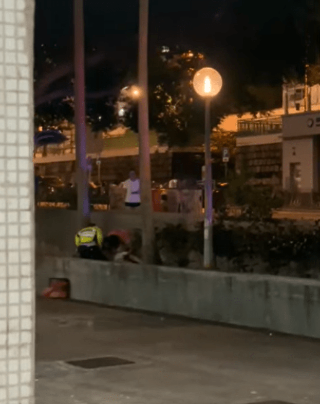 交通警與一名熱心市民在花槽制服私家車司機。網上片段截圖