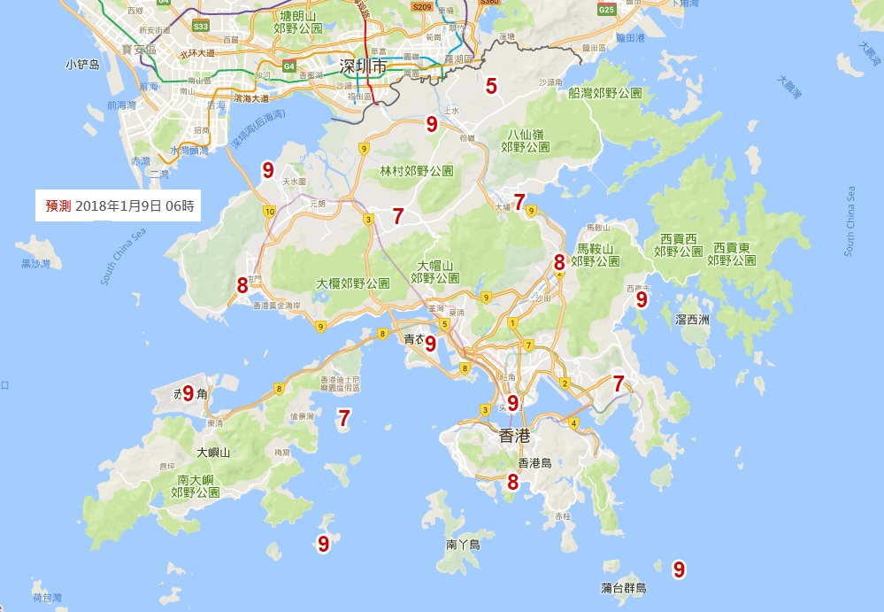 周二早上新界北可能跌至5度。天文台自動分區天氣預報