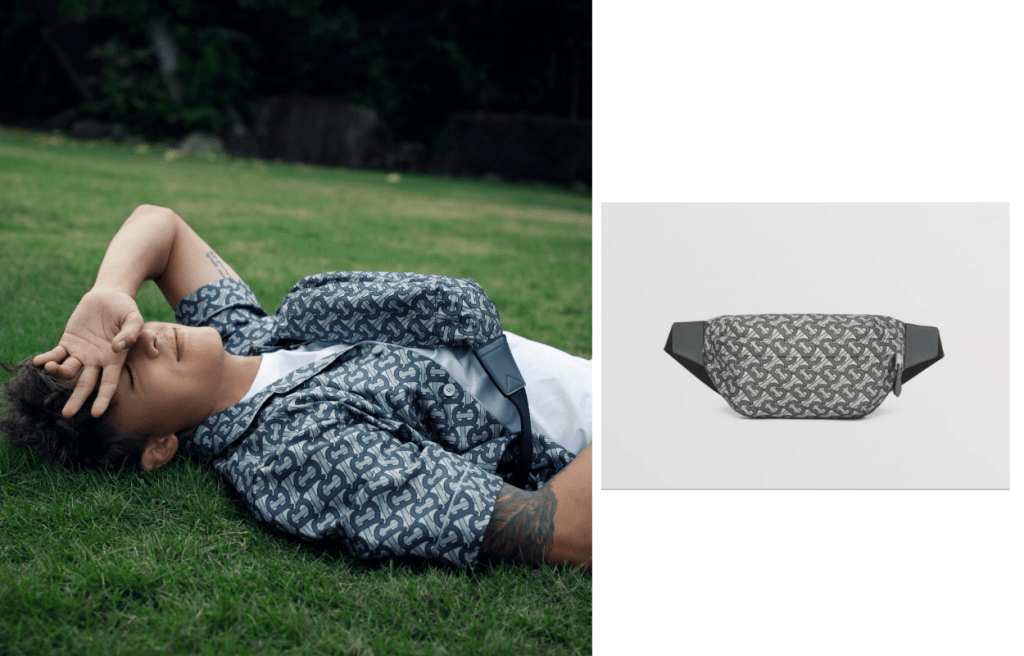 Mirror成员Anson Kong身穿新推的TB Summer Monogram系列恤衫，衬以采用永续尼龙纱线及回收工业塑胶等再生物料制成的ECONYL® Sonny腰包/$8,300/B，造型休闲型格。