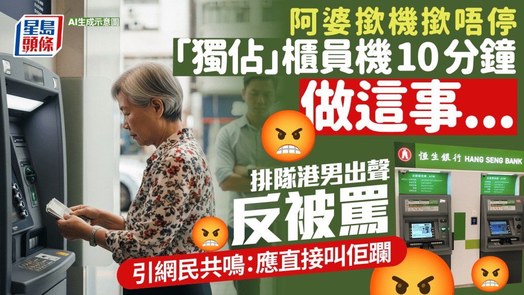 婆婆佔用自動櫃員機10分鐘 港男不滿出聲反被鬧 終以1句成功反擊 網民讚有耐性：俾我5分鐘已鬧