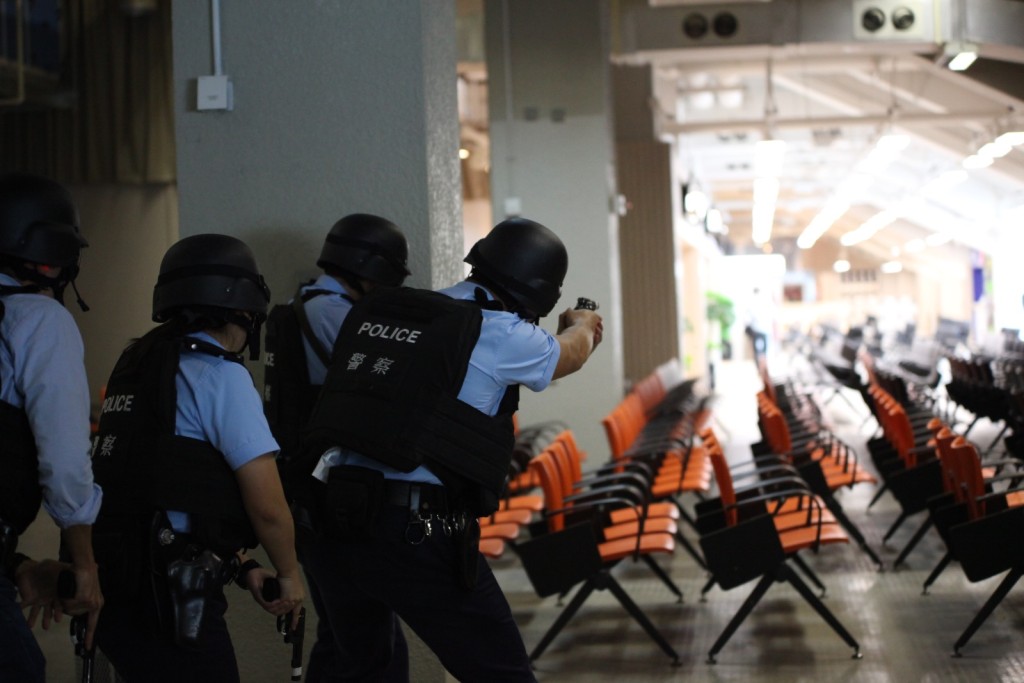 警方消防處在沙田馬場舉行模擬大型事故演練。警方圖片