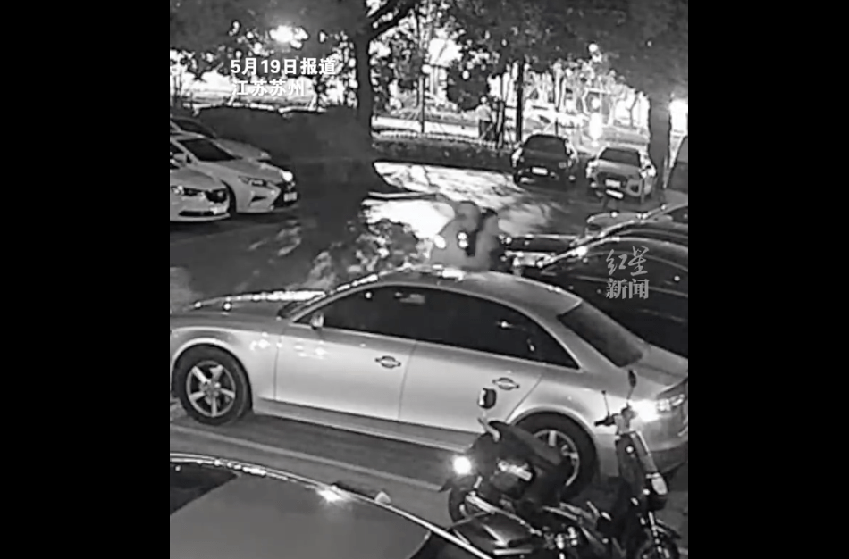 外賣員想將外籍女子推向車輛後方,意圖不軌。
