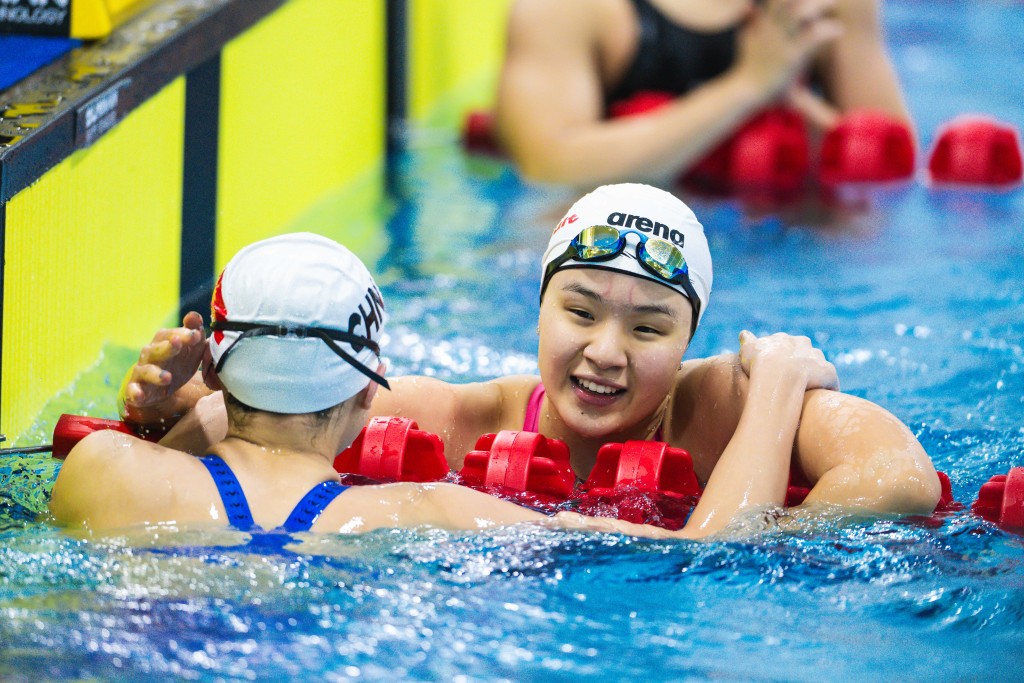 女子100米自由泳，李芯瑤奪金、馬紫玲摘銀。港協暨奧委會圖片