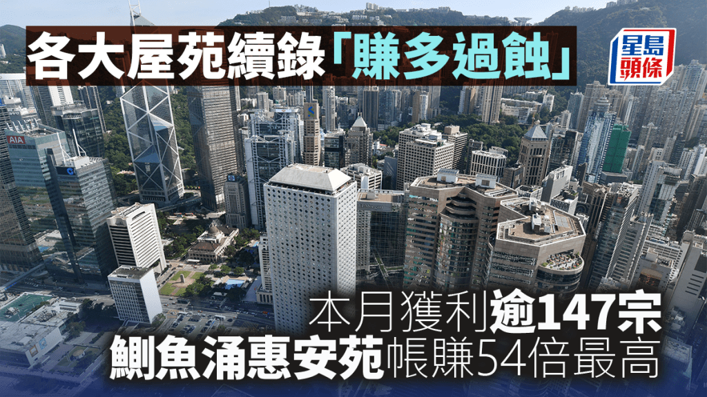 各大屋苑續錄「賺多過蝕」 本月獲利逾147宗 鰂魚涌惠安苑帳賺54倍最高