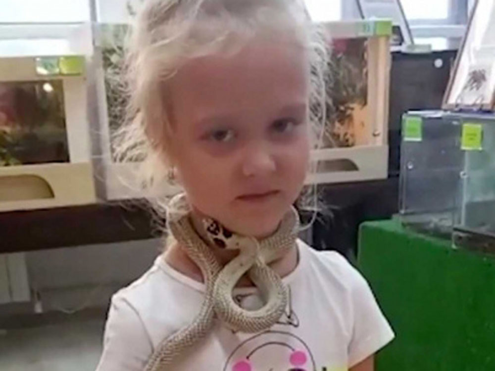 俄5歲女童頸掛蛇拍照，其後被撕咬。