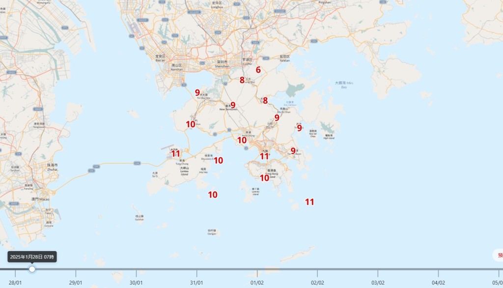 天文台自動分區天氣預報。