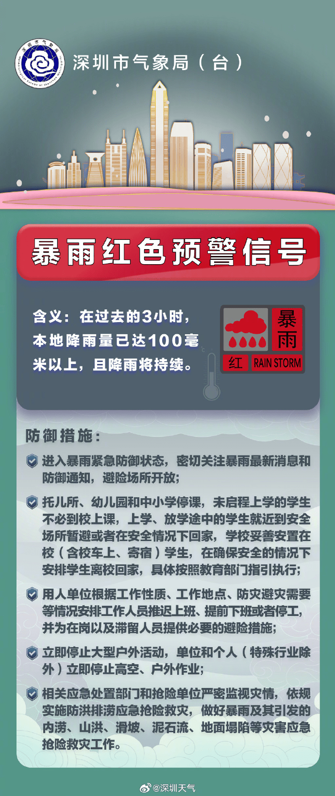 深圳分區發布暴雨紅色預警。