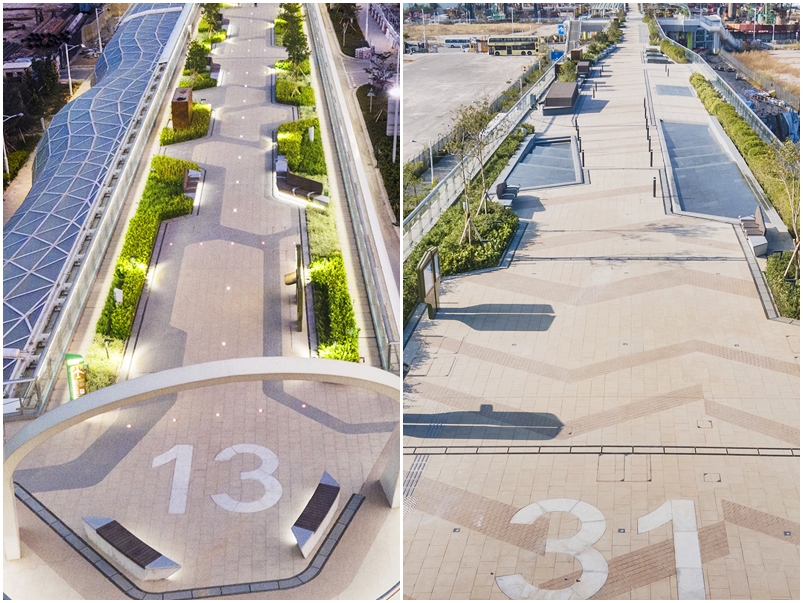 花園兩端的數字分別象徵前機場跑道兩端用作識別方向的標記。政府新聞處