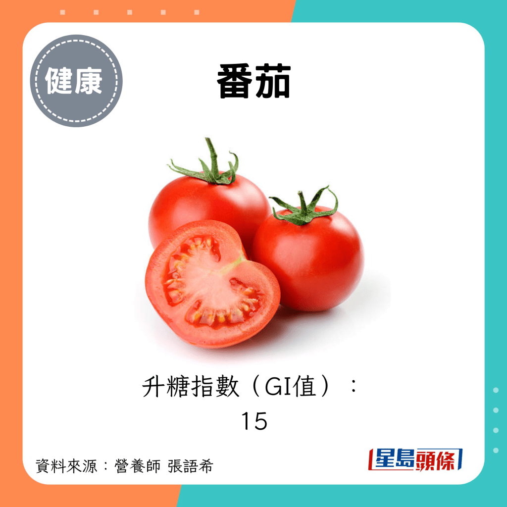 番茄：升糖指數（GI值）： 15