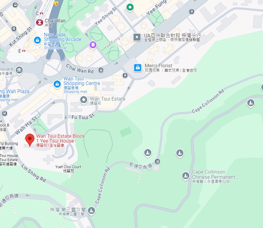 环翠邨怡翠楼邻近港铁站。GOOGLE地图截图