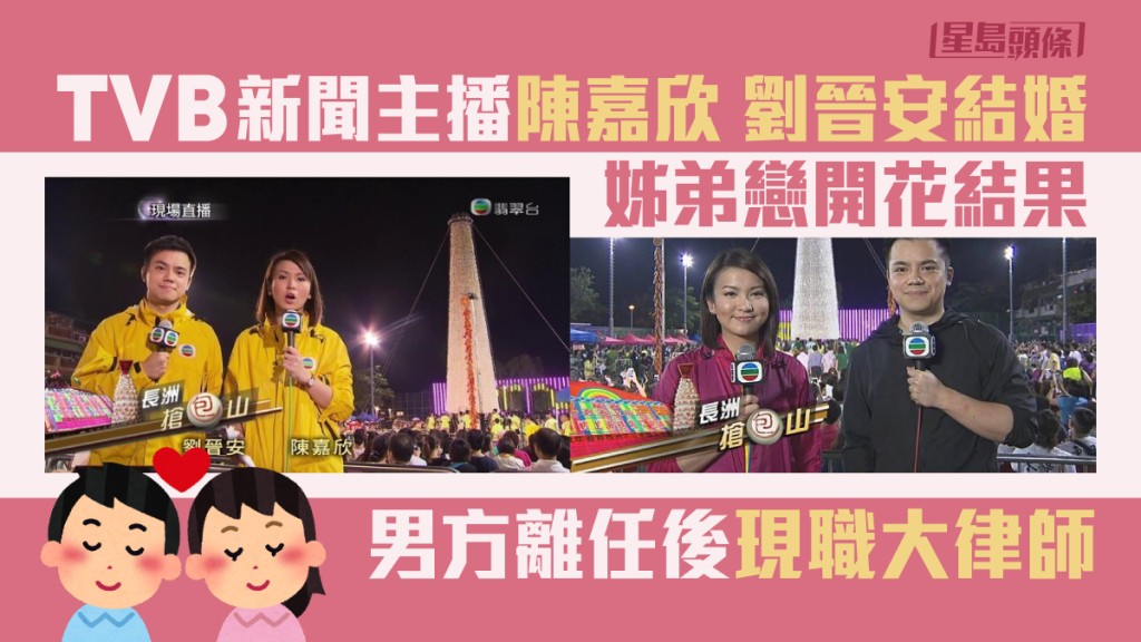 無綫（TVB）新聞部一姐陳嘉欣與前新聞主播劉晉安拍拖多年，近日終於入紙申請結婚。