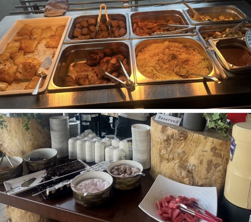 郭小姐稱其中一個團餐午巿自助餐,17名團友獲分發食物量嚴重不足,連基本水果亦無法分配至每名團友手上。(受訪者提供) 郭小姐稱其中一個團餐午巿自助餐,17名團友獲分發食物量嚴重不足,連基本水果亦無法分配至每名團友手上。(受訪者提供)