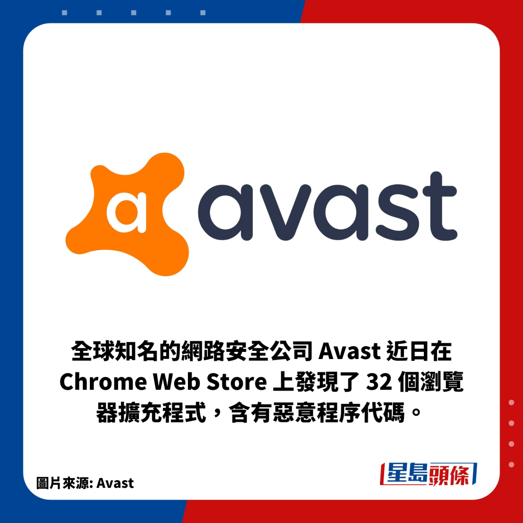 全球知名的网路安全公司 Avast 近日在 Chrome Web Store 上发现了 32 个浏览器扩充程式，含有恶意程序代码。
