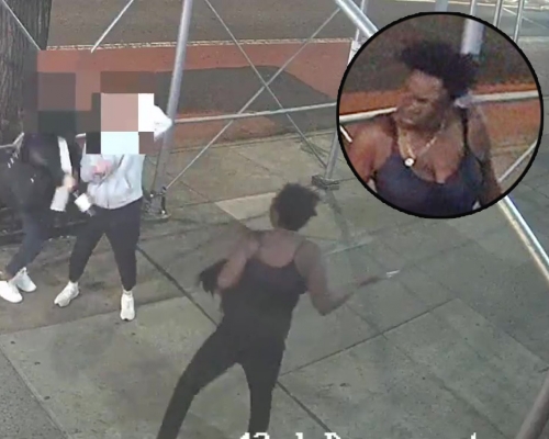 美國兩名亞裔女子遭一名非裔女子持錘攻擊，一名子亞裔被砸中頭部受傷。（NYPD Twitter 圖片）