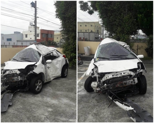 涉事車輛車身嚴重扭曲變形。