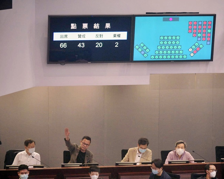 邵家臻及郭榮鏗(左二)表示投錯贊成票,令贊成票共有43張,實質應只有41張。