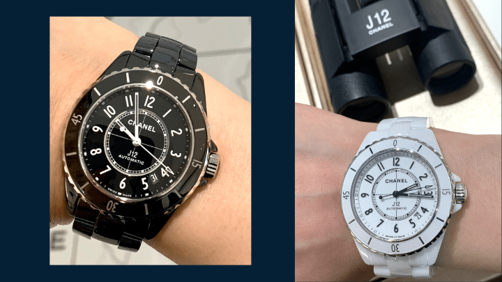 今年J12系列新推的搭載全新Calibre 12.2自動上鏈機芯的33毫米型號腕表，同樣備有黑白二色選擇。（售價$57,700）
