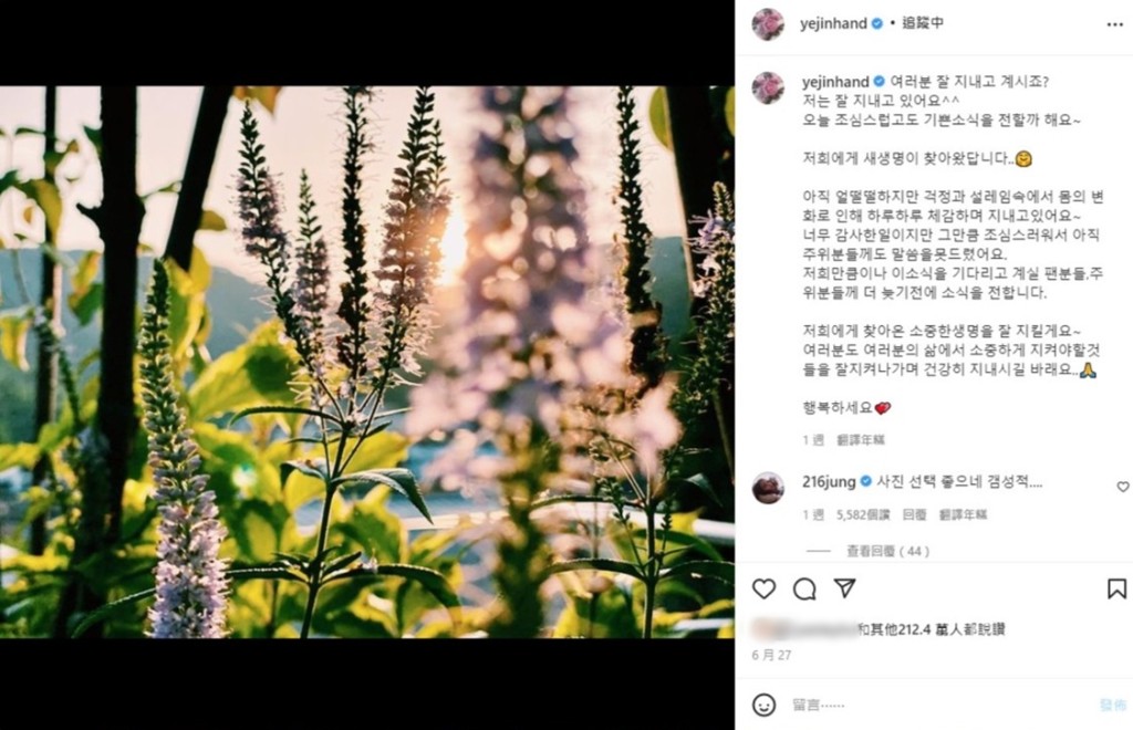 孫藝珍上月宣佈懷孕消息。