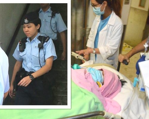 女警（左）；被捕男子送院。