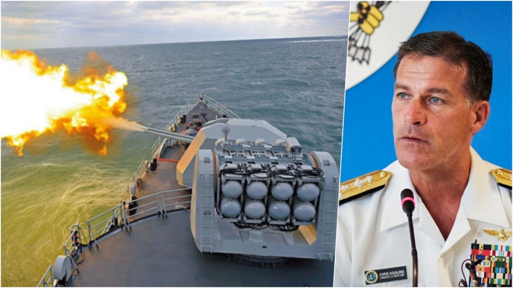 左圖為東部戰區海軍實彈射擊演習,John Aquilino稱有責任阻止衝突發生。資料圖及路透圖