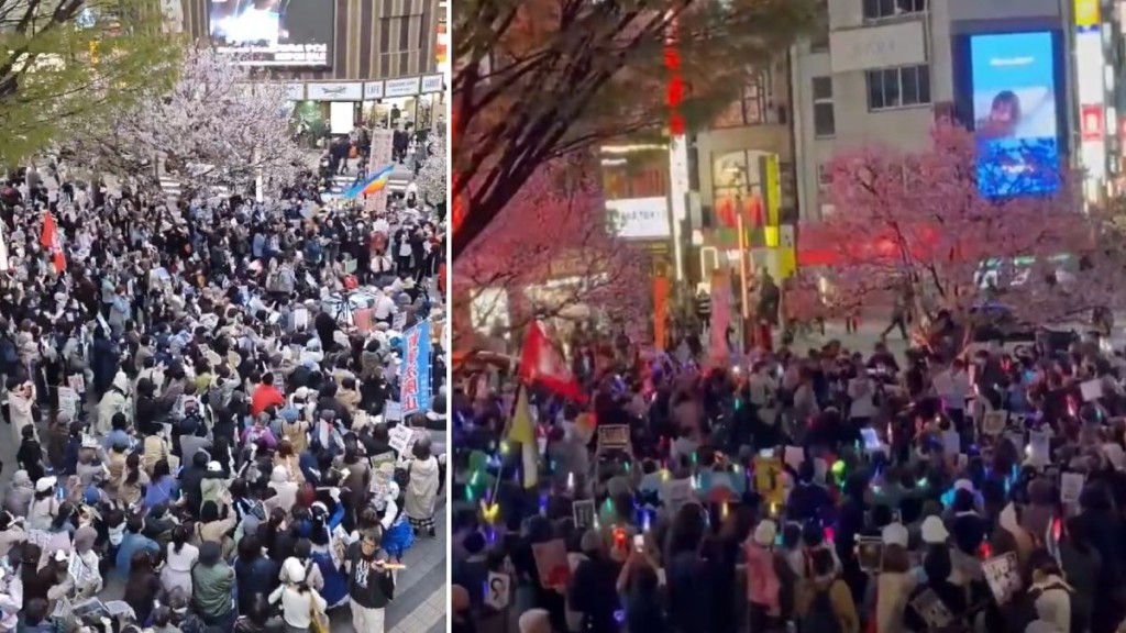 民眾一連兩日在新宿街頭集會。微博＠何文輝微博／FaKe_Music