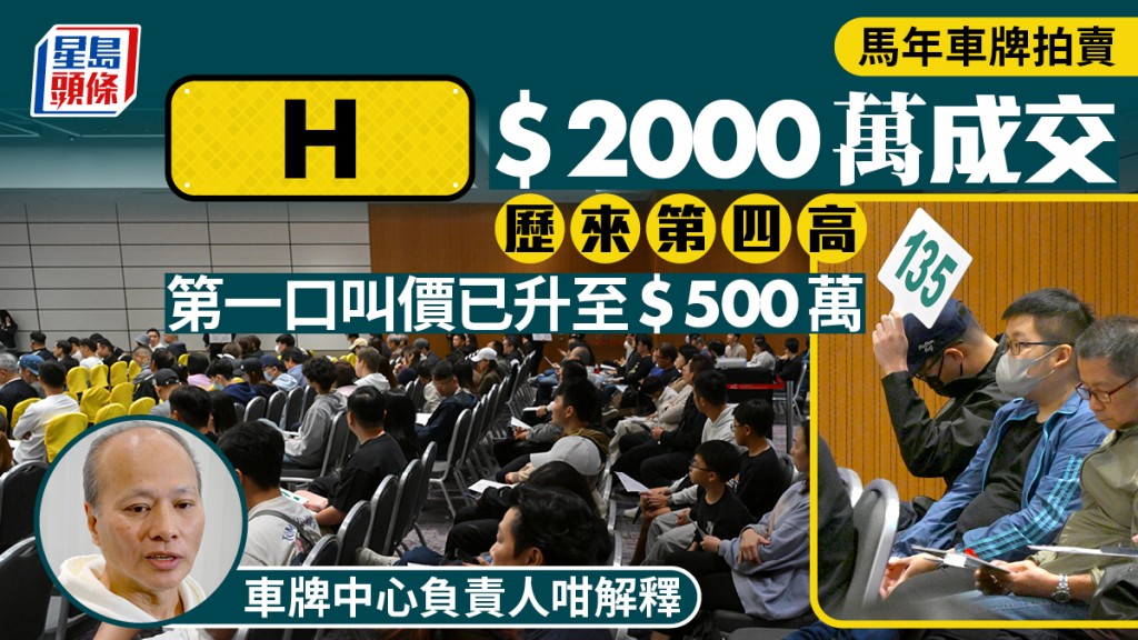 馬年車牌拍賣︱英文單字「H」車牌2000萬成交  歷來第四高  無字頭「30」455萬成交