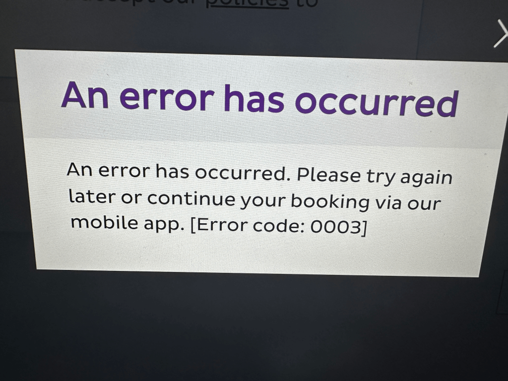 亦有網民購票時顯示「An error has occurred」。 （連登討論區截圖）