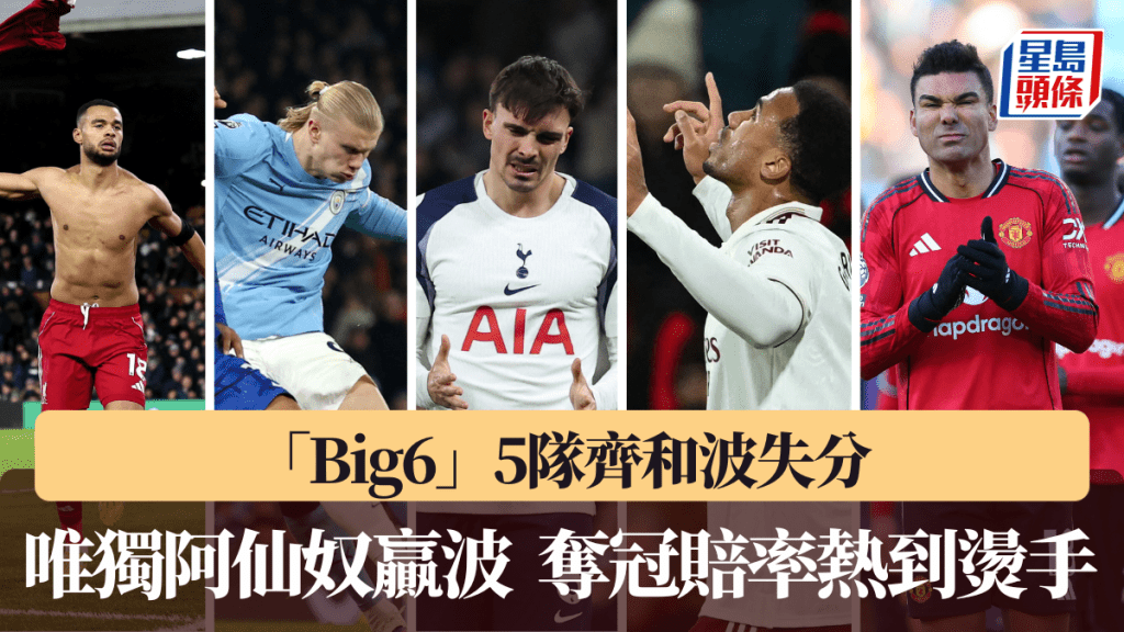 「Big6」5隊齊和波失分，唯獨阿仙奴贏波。路透社