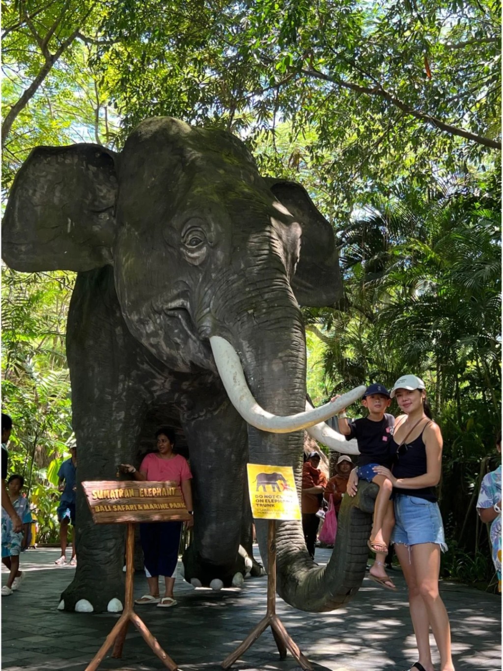 樂基兒與5歲生日的囝囝Hunter來到峇里的野生動物園，仲跟假的大象影相。