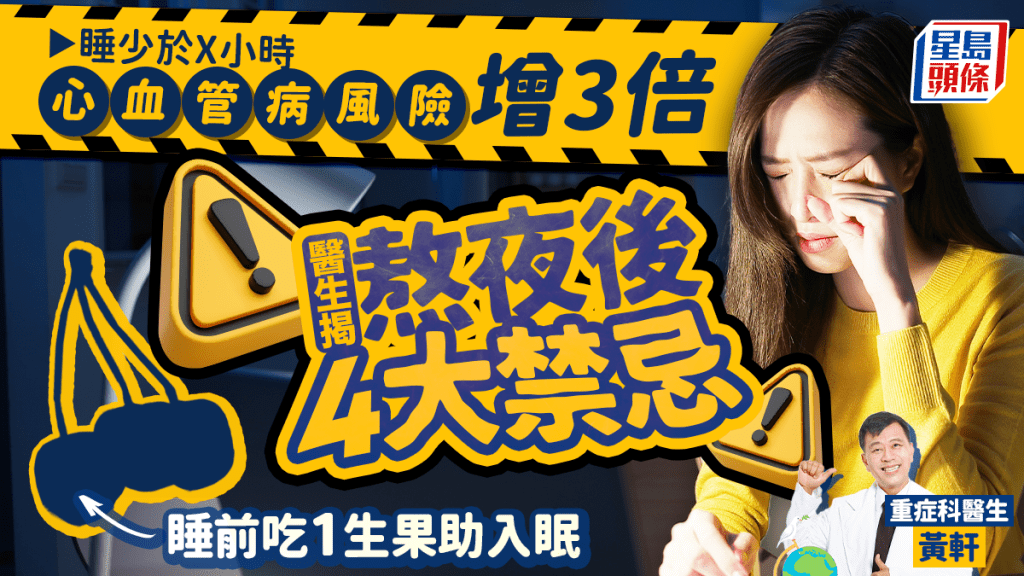 医生列熬夜后4大禁忌 睡少于X小时心血管病风险增3倍 睡前吃1种生果助入眠