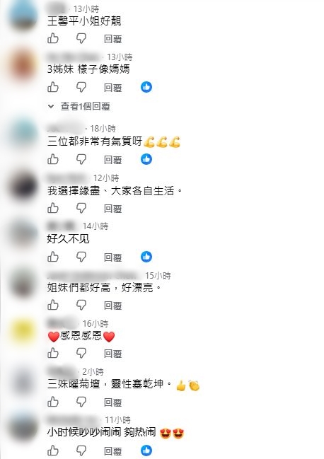 網民指王馨平三姊妹同屬靚女。 網民指王馨平三姊妹同屬靚女。
