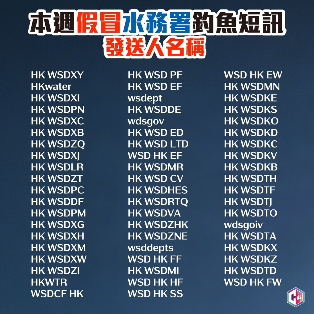 警方陳列一批假冒水務署的短訊發送人名單。守網者FB 警方陳列一批假冒水務署的短訊發送人名單。守網者FB