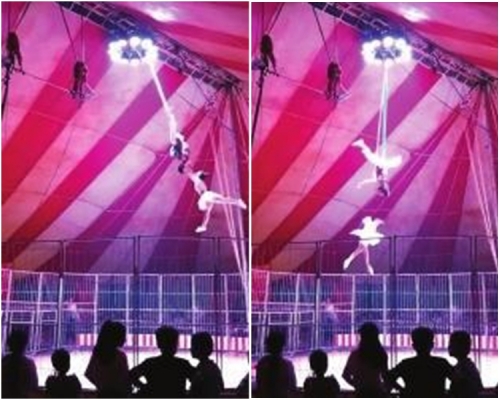 湖南長沙14歲女馬戲團雜技演員前日晚表演時，從3米高空摔在地上，左腿股骨幹骨折。網圖